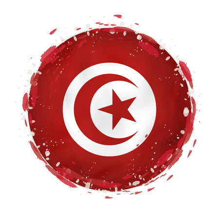 Round grunge flag of Tunisia with splashes in flag color. Vector illustration.のイラスト素材