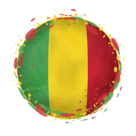 Round grunge flag of Mali with splashes in flag color. Vector illustration.のイラスト素材