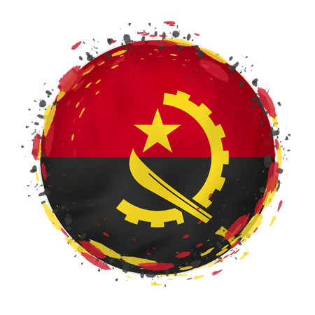 Round grunge flag of Angola with splashes in flag color. Vector illustration.のイラスト素材