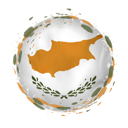 Round grunge flag of Cyprus with splashes in flag color. Vector illustration.のイラスト素材