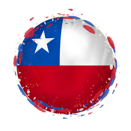 Round grunge flag of Chile with splashes in flag color. Vector illustration.のイラスト素材