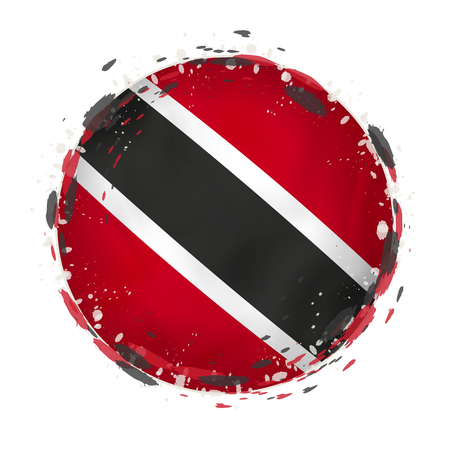 Round grunge flag of Trinidad and Tobago with splashes in flag color. Vector illustration.のイラスト素材