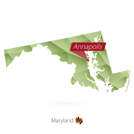 Green gradient low poly map of Maryland with capital Annapolisのイラスト素材