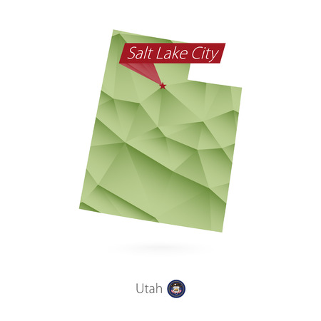 Green gradient low poly map of Utah with capital Salt Lake City Vector illustration.のイラスト素材