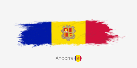 Flag of Andorra, grunge abstract brush stroke on gray background. Vector illustration.のイラスト素材