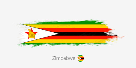 Flag of Zimbabwe, grunge abstract brush stroke on gray background. Vector illustration.のイラスト素材