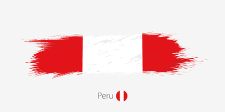 Flag of Peru, grunge abstract brush stroke on gray background. Vector illustration.のイラスト素材