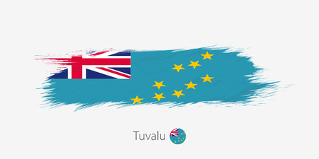 Flag of Tuvalu, grunge abstract brush stroke on gray background. Vector illustration.のイラスト素材