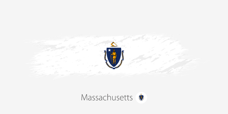 Flag of Massachusetts US State, grunge abstract brush stroke on gray background.Vector illustration.のイラスト素材