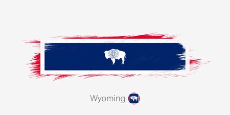 Flag of Wyoming US State, grunge abstract brush stroke on gray background.Vector illustration.のイラスト素材