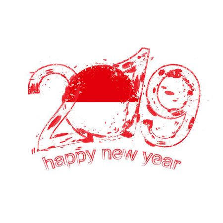 Happy New 2019 Year with flag of Monaco. Holiday grunge vector illustration.のイラスト素材