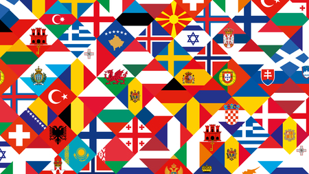 Football competition participations flag background, European country flag set.のイラスト素材