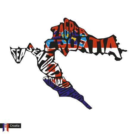 Typography map silhouette of Croatia in black and flag colors. Vector Illustration.のイラスト素材