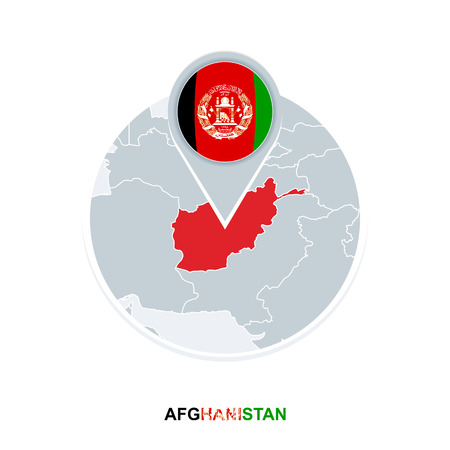 Afghanistan map and flag, vector map icon with highlighted Afghanistanのイラスト素材