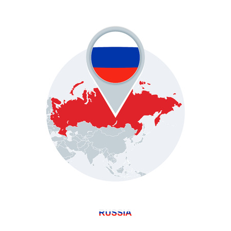 Russia map and flag, vector map icon with highlighted Russiaのイラスト素材