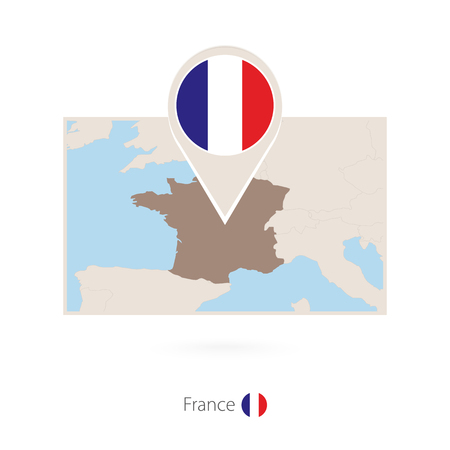 Rectangular map of France with pin icon of Franceのイラスト素材