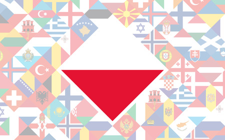Flag background of European countries with big flag of Poland in the centre for Football competitionのイラスト素材