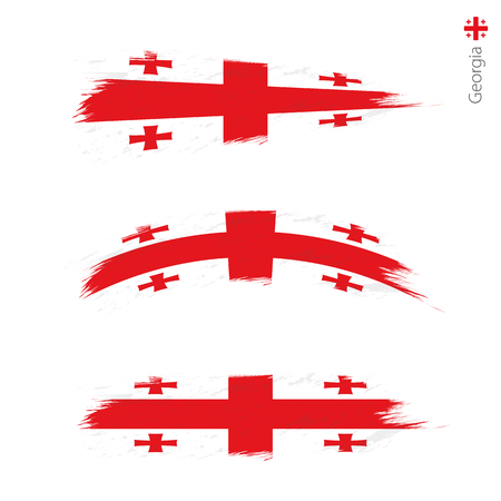 Set of 3 grunge textured flag of Georgia, three versions of national country flag in brush strokes painted style. Vector flags.のイラスト素材