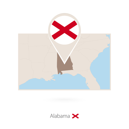 Rectangular map of US state Alabama with pin icon of Alabamaのイラスト素材