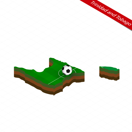 Isometric map of Trinidad and Tobago with soccer field. Football ball in center of football pitch. Vector soccer illustration.のイラスト素材