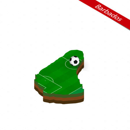 Isometric map of Barbados with soccer field. Football ball in center of football pitch. Vector soccer illustration.のイラスト素材