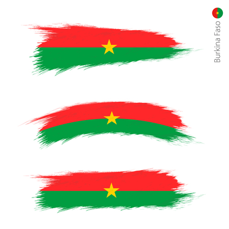 Set of 3 grunge textured flag of Burkina Faso, three versions of national country flag in brush strokes painted style. Vector flags.のイラスト素材