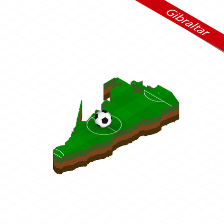 Isometric map of Gibraltar with soccer field. Football ball in center of football pitch. Vector soccer illustration.のイラスト素材