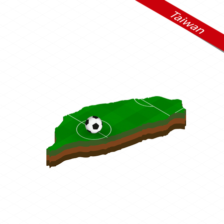 Isometric map of Taiwan with soccer field. Football ball in center of football pitch. Vector soccer illustration.のイラスト素材