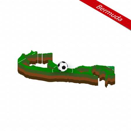 Isometric map of Bermuda with soccer field. Football ball in center of football pitch. Vector soccer illustration.のイラスト素材