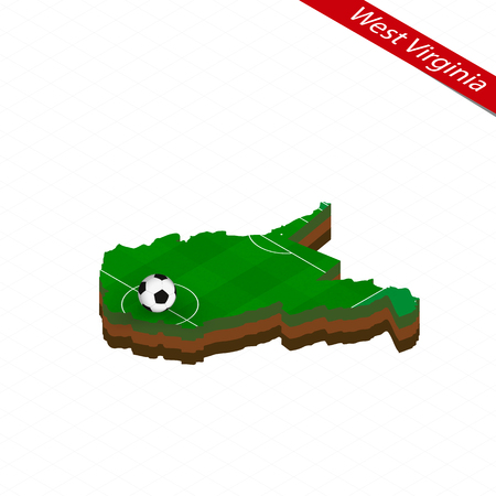 Isometric map of US state West Virginia with soccer field. Football ball in center of football pitch. Vector soccer illustration.のイラスト素材