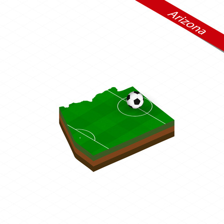 Isometric map of US state Arizona with soccer field. Football ball in center of football pitch. Vector soccer illustration.のイラスト素材
