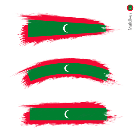 Set of 3 grunge textured flag of Maldives, three versions of national country flag in brush strokes painted style. Vector flags.のイラスト素材
