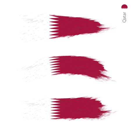 Set of 3 grunge textured flag of Qatar, three versions of national country flag in brush strokes painted style. Vector flags.のイラスト素材