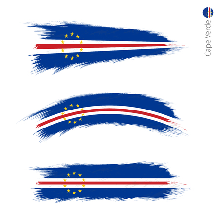 Set of 3 grunge textured flag of Cape Verde, three versions of national country flag in brush strokes painted style. Vector flags.のイラスト素材