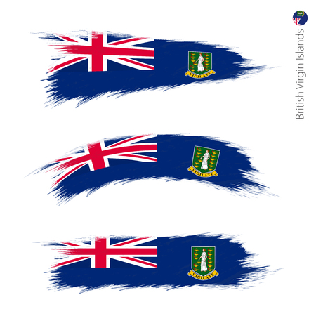 Set of 3 grunge textured flag of British Virgin Islands, three versions of national country flag in brush strokes painted style. Vector flags.のイラスト素材