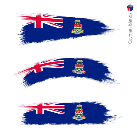 Set of 3 grunge textured flag of Cayman Islands, three versions of national country flag in brush strokes painted style. Vector flags.のイラスト素材