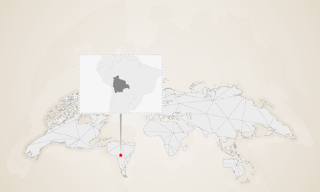 map of bolivia with neighbor countries pinned on world map pinned world map