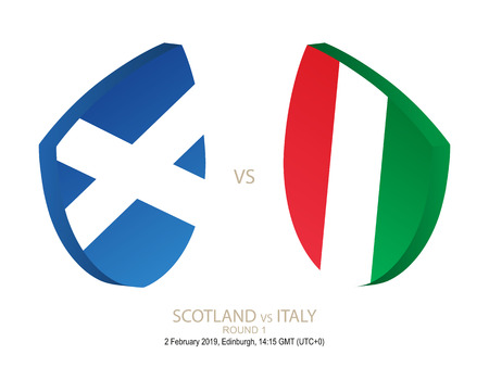 Scotland vs Italy, 2019 Rugby Six Nations Championship, round 1. Vector illustration.のイラスト素材