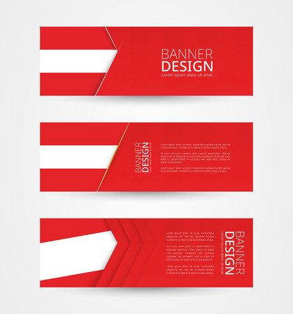 Set of three horizontal banners with flag of Austria. Web banner design template in color of Austria flag. Vector illustration.のイラスト素材