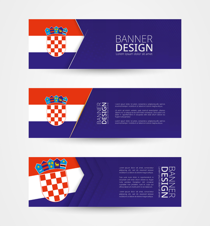 Set of three horizontal banners with flag of Croatia. Web banner design template in color of Croatia flag. Vector illustration.のイラスト素材
