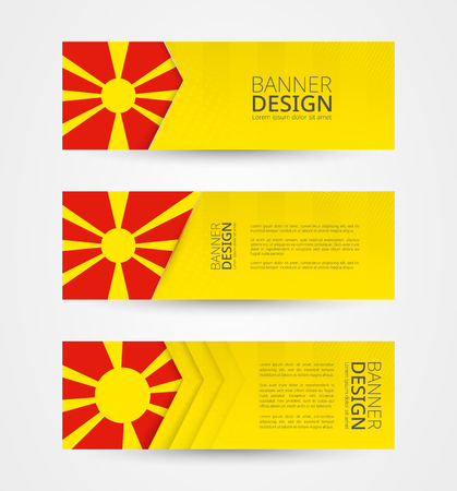 Set of three horizontal banners with flag of Macedonia. Web banner design template in color of Macedonia flag. Vector illustration.のイラスト素材