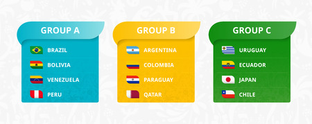 Flags of South American countries, Japan and Qatar sorted by groups.のイラスト素材