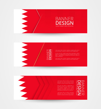 Set of three horizontal banners with flag of Bahrain. Web banner design template in color of Bahrain flag. Vector illustration.のイラスト素材