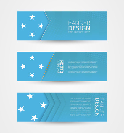 Set of three horizontal banners with flag of Micronesia. Web banner design template in color of Micronesia flag. Vector illustration.のイラスト素材