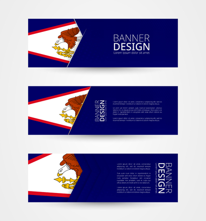 Set of three horizontal banners with flag of American Samoa. Web banner design template in color of American Samoa flag. Vector illustration.のイラスト素材