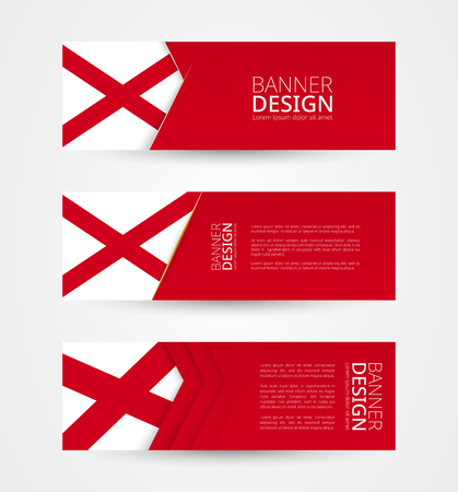 Set of three horizontal banners with US state flag of Alabama. Web banner design template in color of Alabama flag. Vector illustration.のイラスト素材