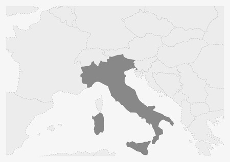 Map of Europe with highlighted Italy map, gray map of Italy with neighboring countriesのイラスト素材