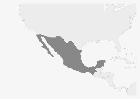 Map of America with highlighted Mexico map, gray map of Mexico with neighboring countriesのイラスト素材