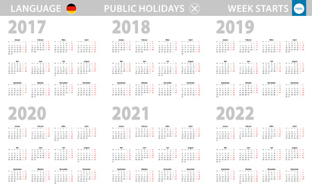 Calendar in German language for year 2017, 2018, 2019, 2020, 2021, 2022. Week starts from Monday. Vector calendar.のイラスト素材