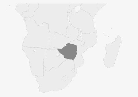 Map of Africa with highlighted Zimbabwe map, gray map of Zimbabwe with neighboring countriesのイラスト素材